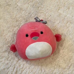 Pink squishmallow flamingo Toy with Silver Bow